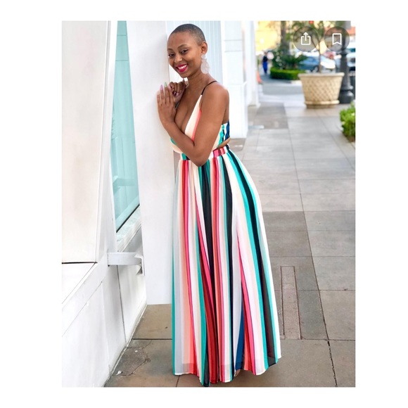 NWT Express Striped Surplice Lace-Up Back Maxi Dress in Multicolor Stripe - Picture 3 of 14